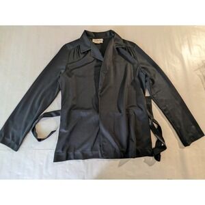 VTG 1970S  women black collared long sleeve tie blouse solid size M